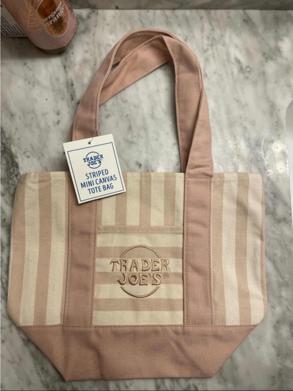 Trader Joe's Beige Striped Canvas Tote Bag